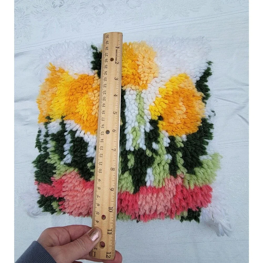 Vintage Tulips Pillow Latch Hook Handmade
